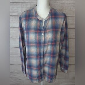 L.L.Bean Plaid Button-down Shirt With Mandarin Collar Size XL
